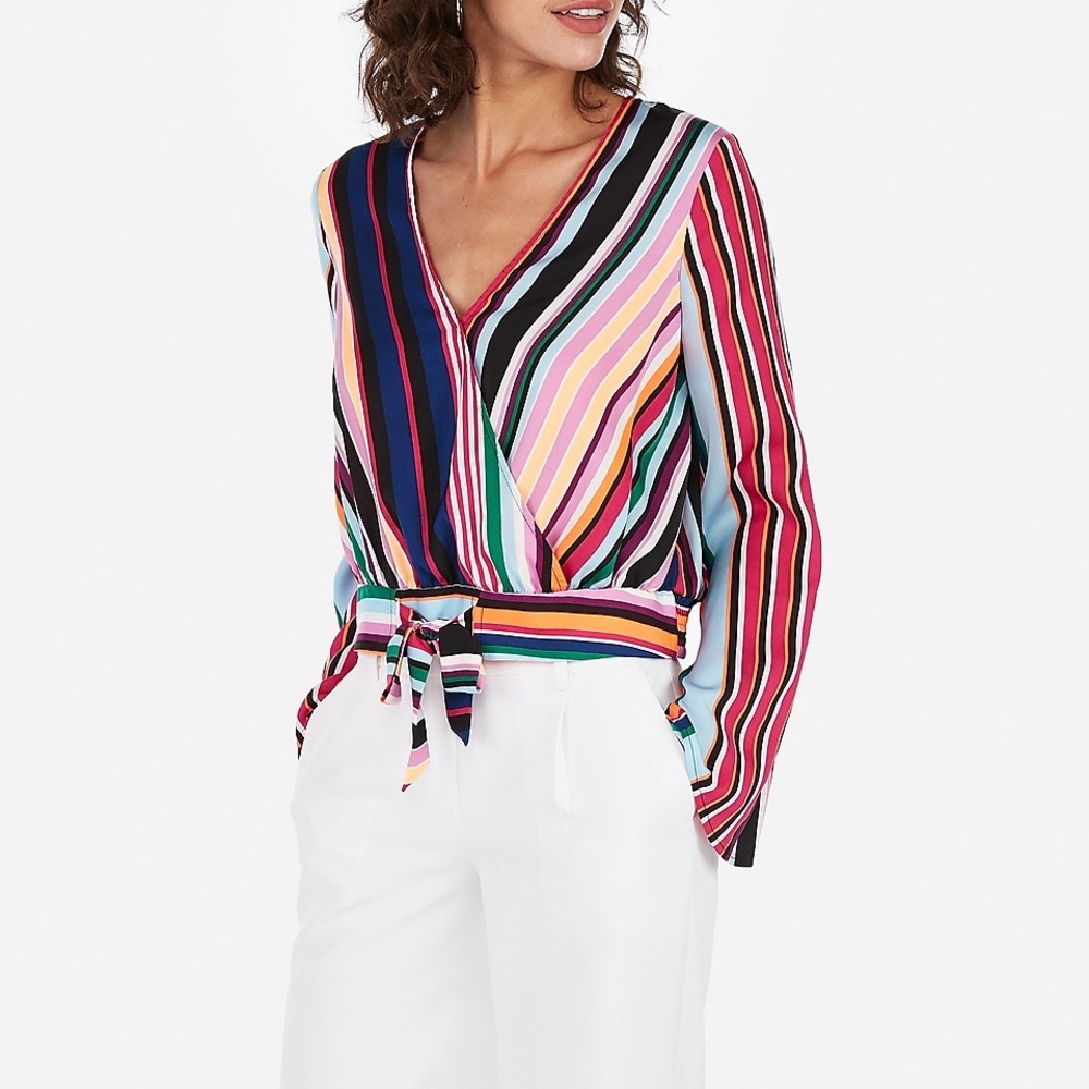 NWT Express Striped Surplice Bell Sleeve Top
